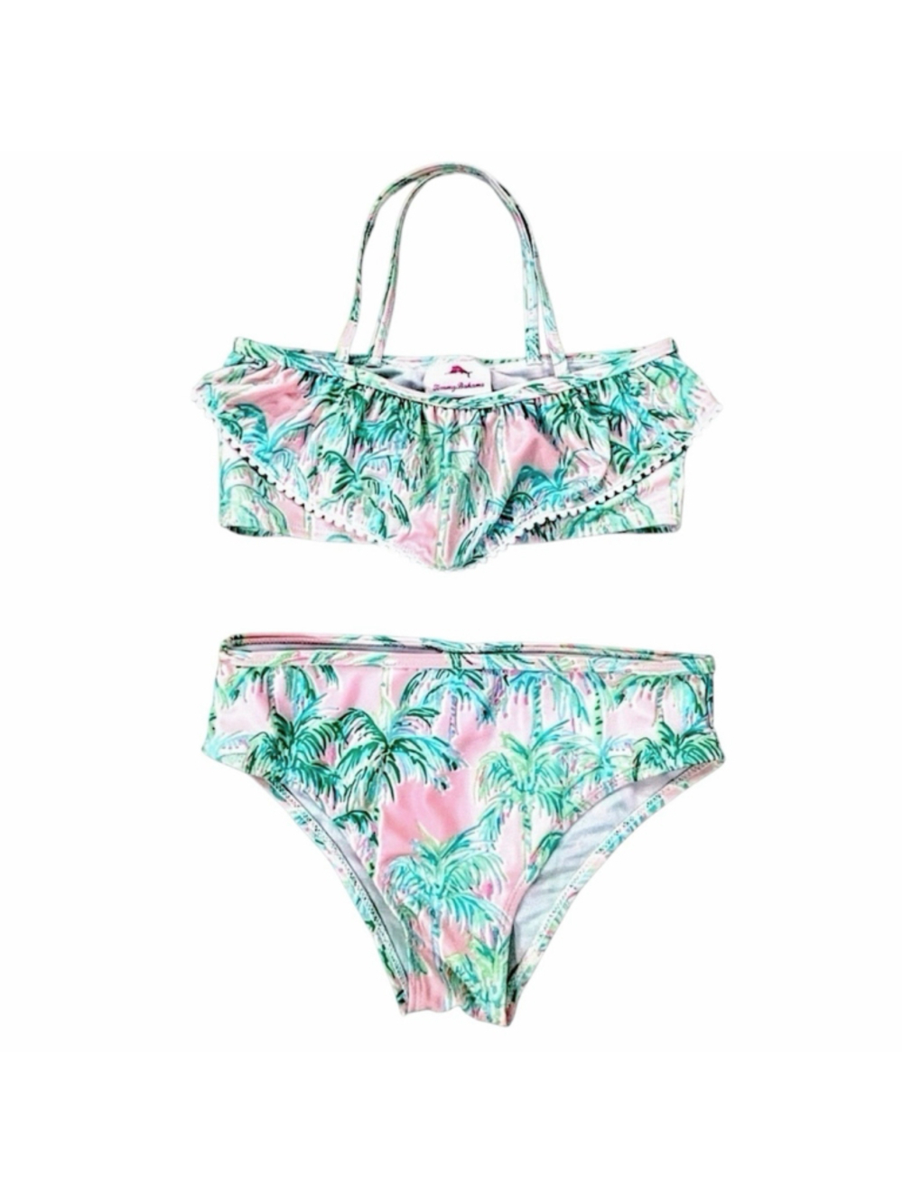 Tommy Bahama Girls Large Tropical Swim Set Two Piece Bikini & Tassel Cover Up - Picture 2 of 16